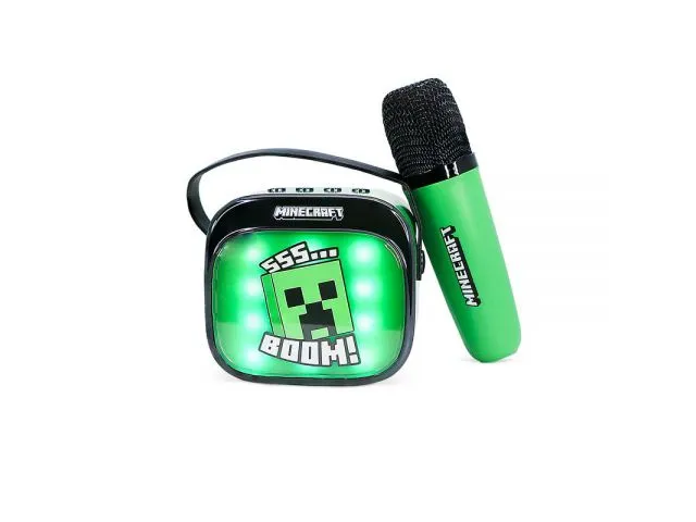 Zvučnik s mikrofonom OTL Minecraft PopSing LED Light Up Wireless Karaoke, 5W, zeleni