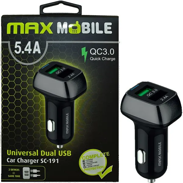 Auto punjač Max Mobile SC-191 Duo, 2xUSB-A, 27W, Black-Grey