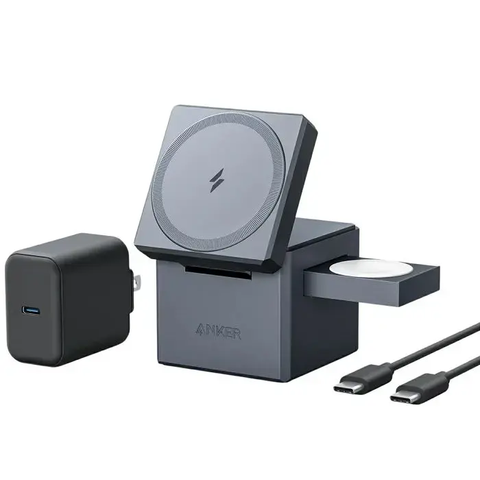 Bežični punjač Anker Cube 3-u-1 MagSafe, 15W, USB-C na USB-C kabel, Grey