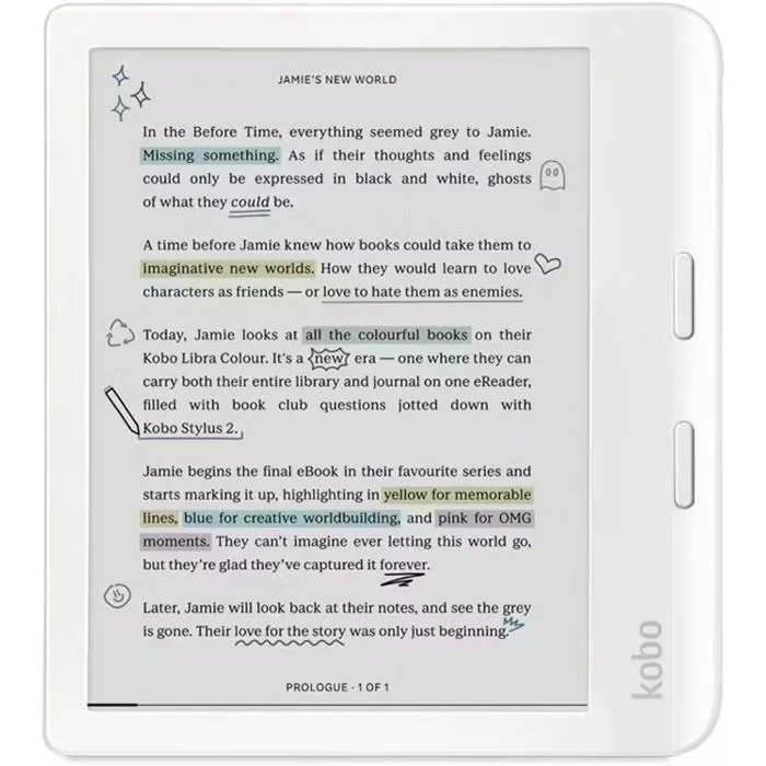 E-Book Reader Kobo Libra Colour, 7" Touch, 32GB, WiFi, 300dpi, white