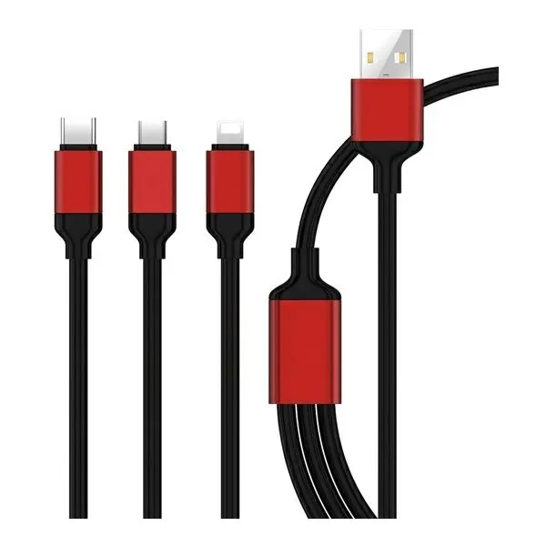 Kabel Max Mobile 3U1, USB-A (M) na Micro USB (M) + USB-C (M) + Lightning (M), 1.2m, Red