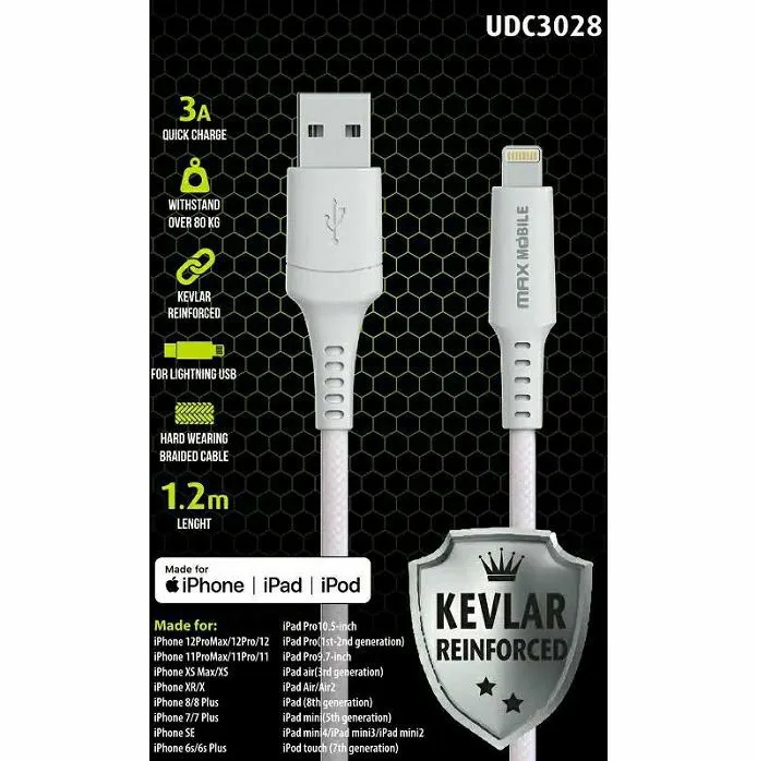 Kabel Max Mobile UDC3028, USB-A (M) na Lightning (M), 1.2m, White