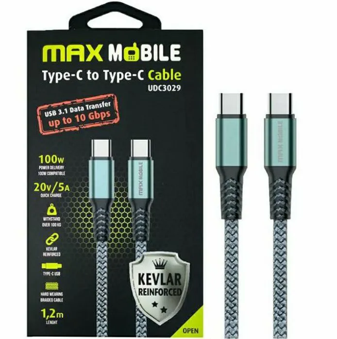 Kabel Max Mobile UDC3029, USB-C (M) na USB-C (M), 1.2m, Grey