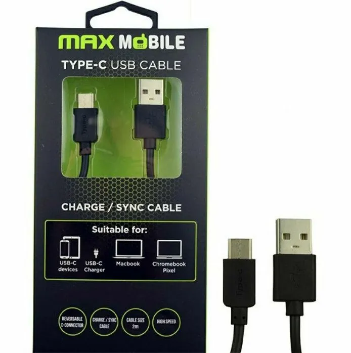 Kabel Max Mobile, USB-A (M) na USB-C (M), 2.0m, Black