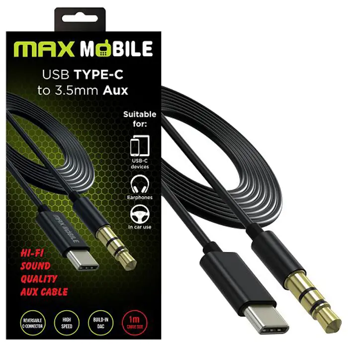 Kabel Max Mobile, USB-C (M) na 3.5mm (M), 1.0m, Black