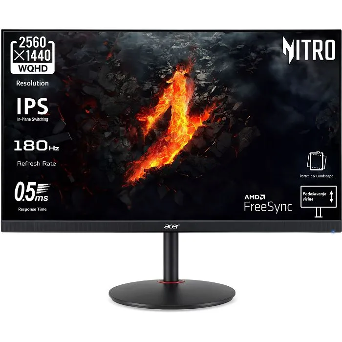 Monitor Acer 27" Nitro XV272UV3bmiiprx, UM.HX2EE.307, IPS, gaming, AMD FreeSync Premium 180Hz, 0.5ms (GTG), HDR400, 2xHDMI, DP, Zvučnici, 2K