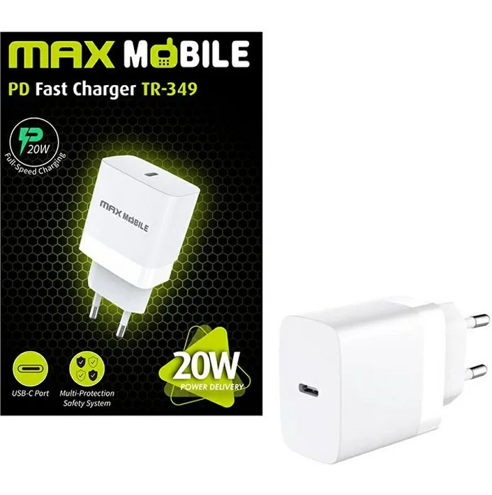 Strujni punjač Max Mobile TR-349, 20W Quick Charge 3.0, USB-C, White