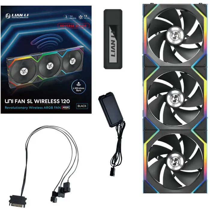 Ventilator za kućište Lian Li Uni Fan SL Wireless 120 Reverse Blade, ARGB, PWM, 120mm, Black (3 komada) + kontroler